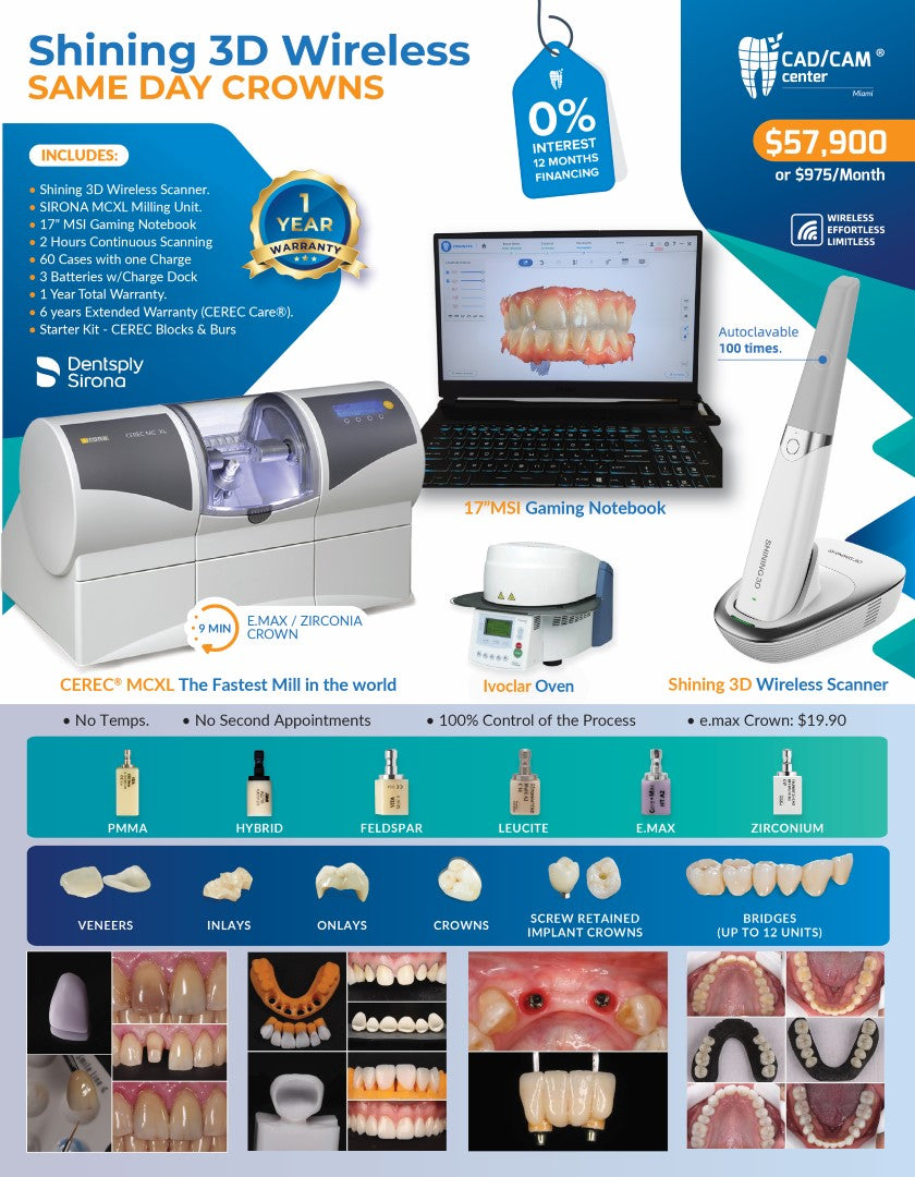 Shining 3D AoralScan 3 Wireless + CEREC® MCXL Milling Unit +