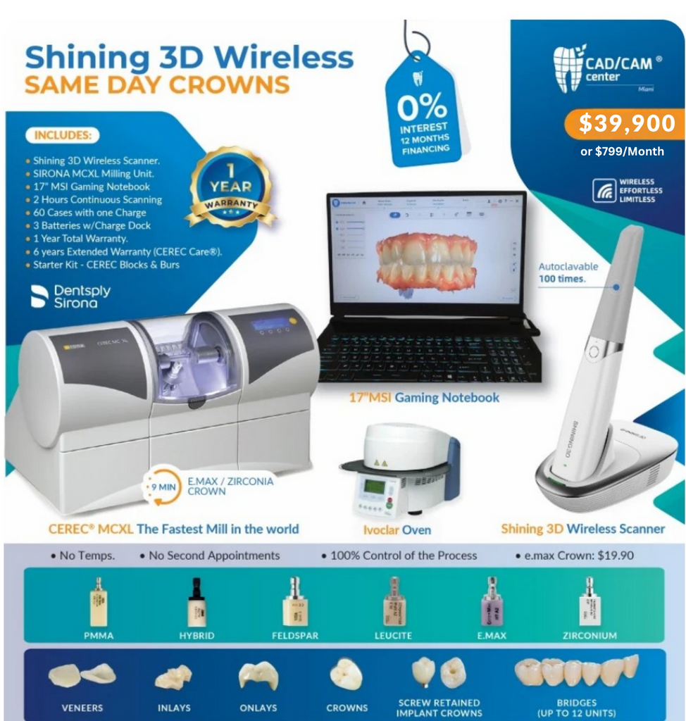 Shining 3D AoralScan 3 Wireless + CEREC® MCXL Milling Unit +