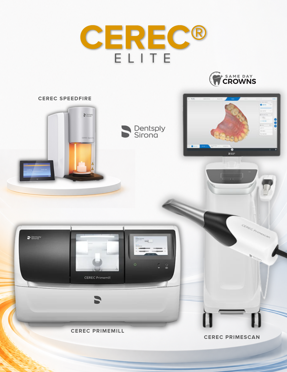 CEREC Elite system with Primescan scanner, PrimeMill milling unit and SpeedFire furnace