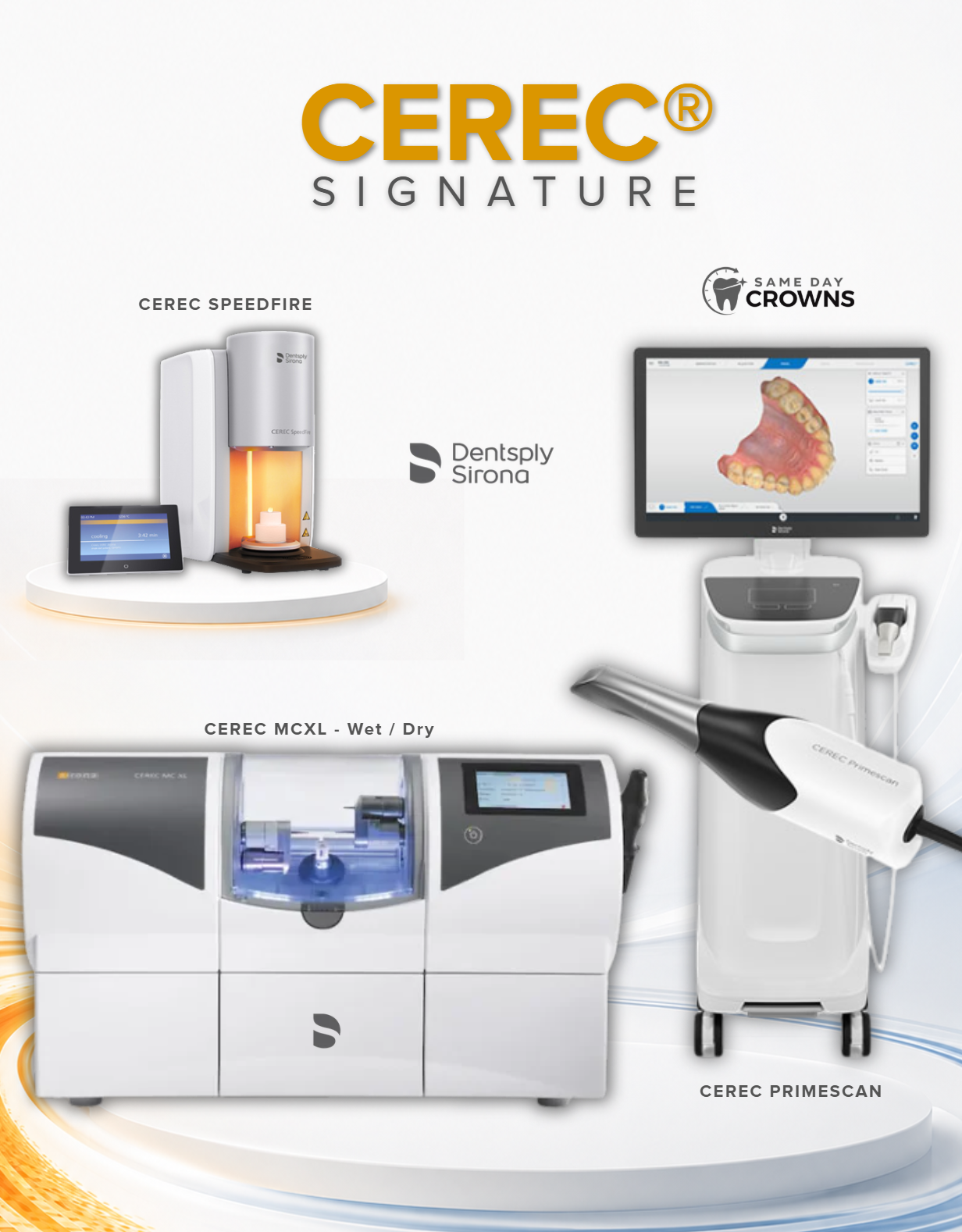 CEREC Signature system with Primescan scanner, MC XL wet and dry milling unit and SpeedFire furnace